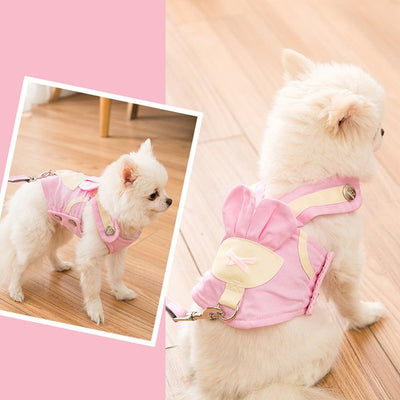 Cute Pet Dog Harness Leash Set Pet Chest Strap Breathable Dog Leash Walking Rope For Small Dogs Pomeranian Pet Vest Harness Rope